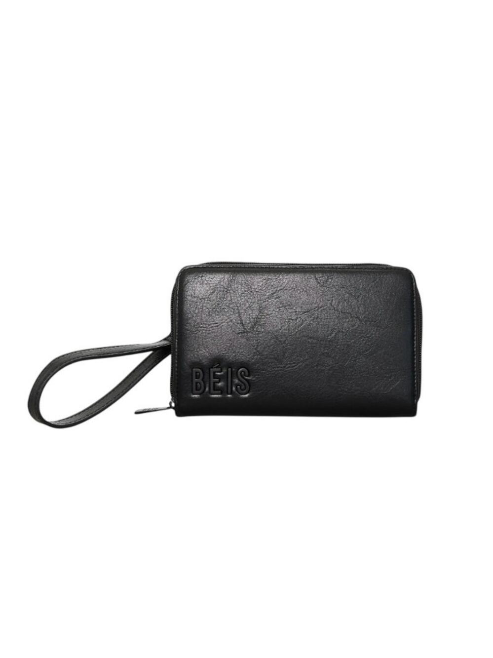 Béis "The Travel Wallet" Black Embossed Logo Adjustable Strap Wristlet Strap Bag